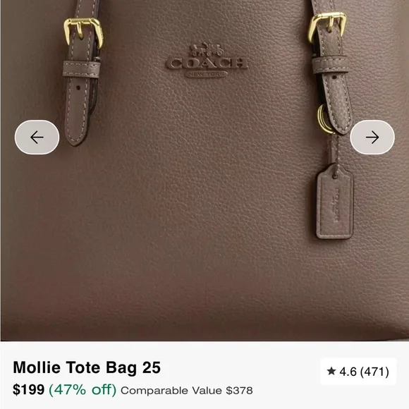 Coach Mollie Tote in Gold and Dark Stone - Picture 4 of 4
